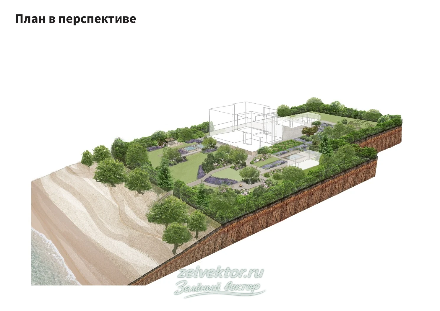 Ландшафтный проект участка с водоёмом в Московской области