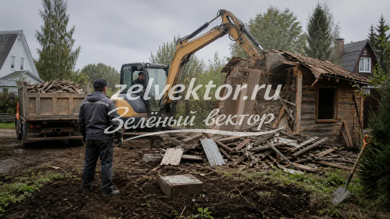 Снос сараев и старых построек: материал постройки и ручной демонтаж на участке